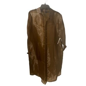 Worthington brown sheer long button down cover up, XXL, NWT, $30